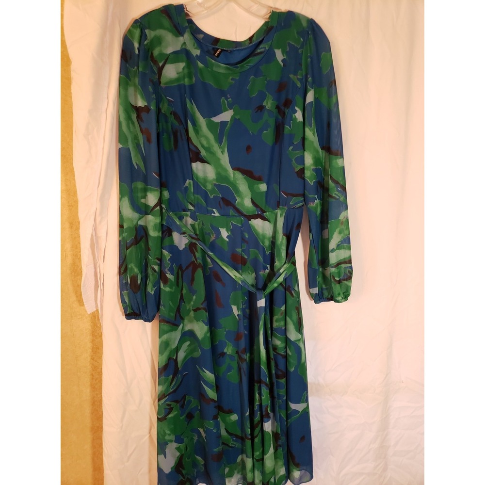 Women's Zattcas Blue And Green Floral Long Sleeve Dress Size M